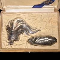 Nogami Ryuki (1865-1932), a Japanese silver minogame and a crane okimono 日本 龍起 龜鶴銀器 Late 19th/early 20th century ???????????