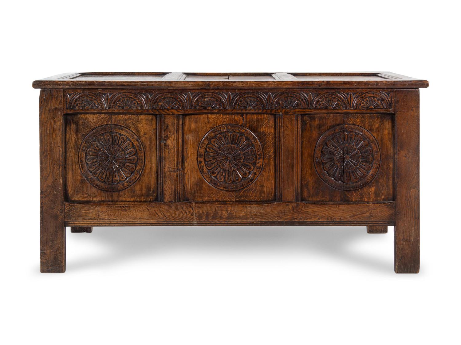 A Charles II Carved Oak Coffer