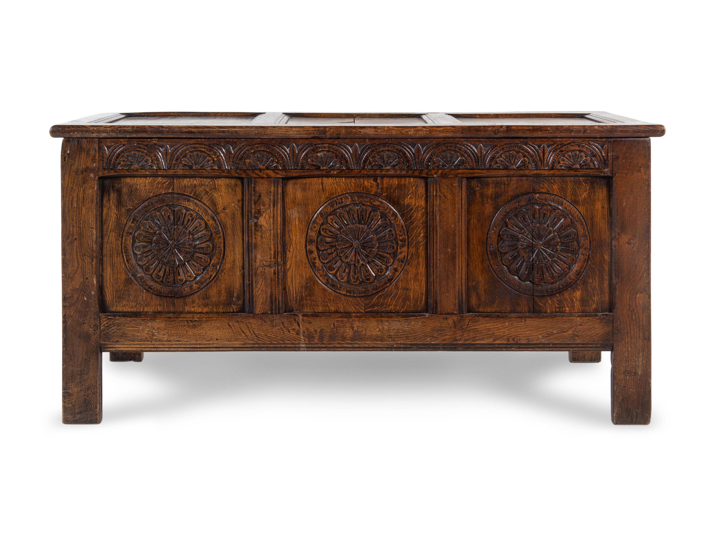 A Charles II Carved Oak Coffer