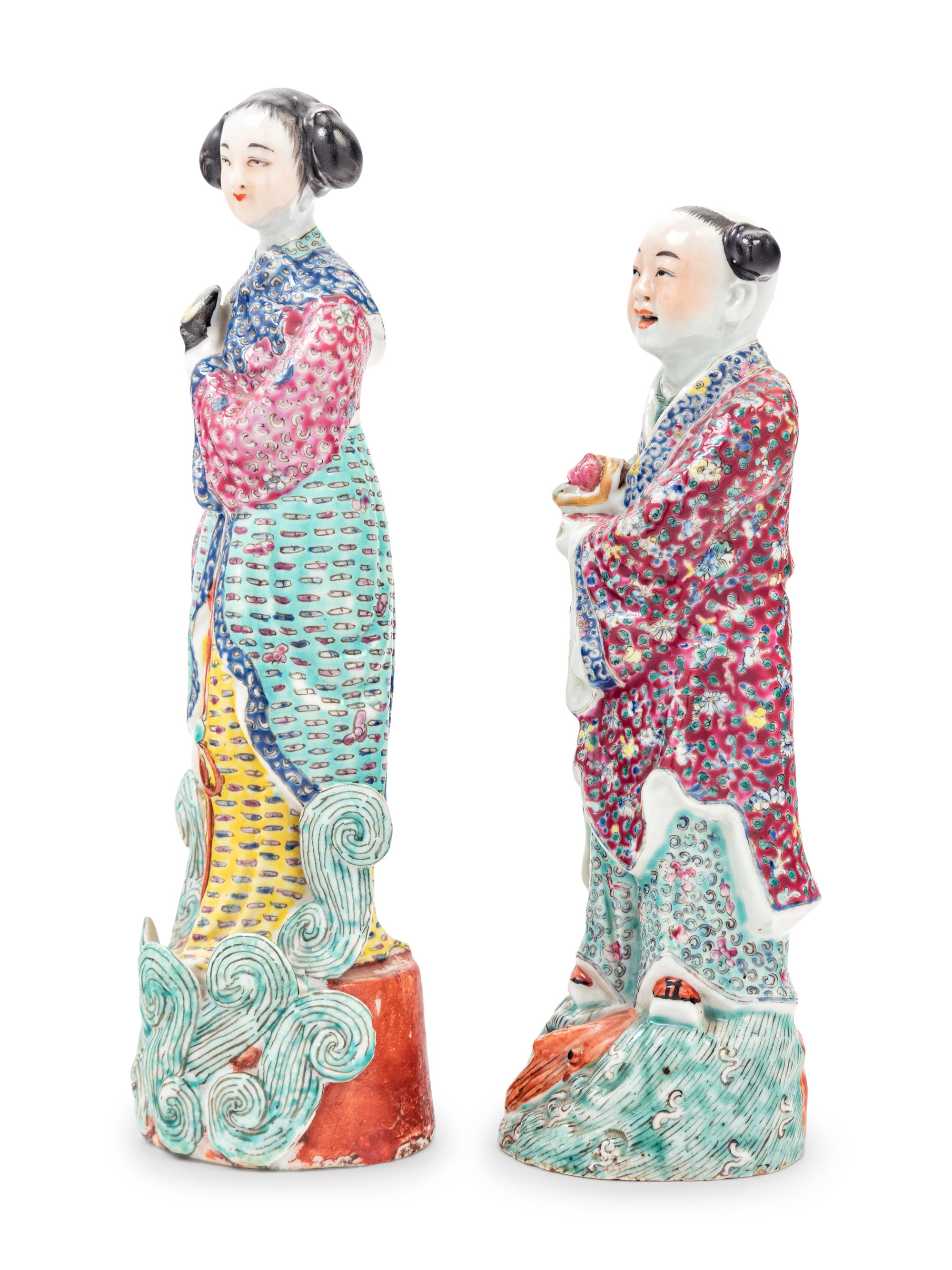 Two Chinese Polychrome Decorated Porcelain Figures