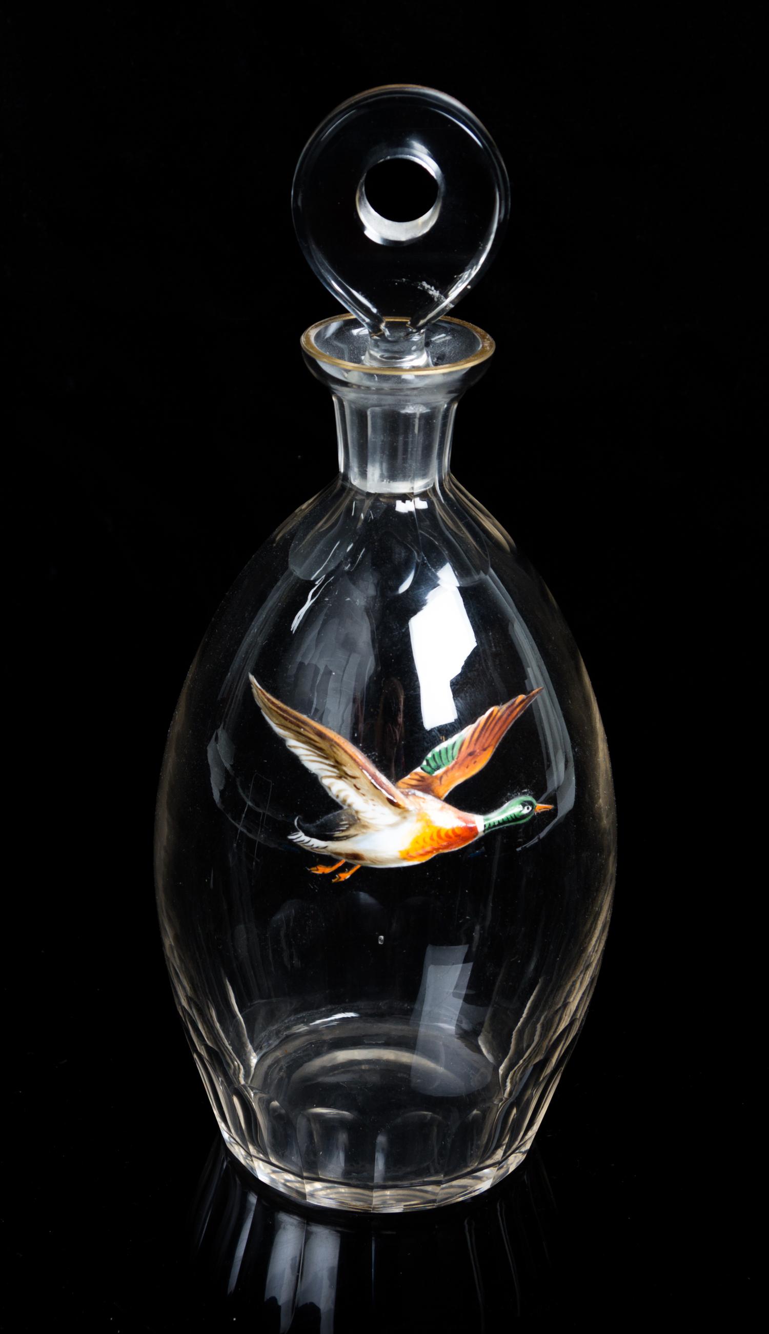 An Enameled Glass Decanter Height 10 3/4 inches. — SECOND HALF 20TH CENTURY
