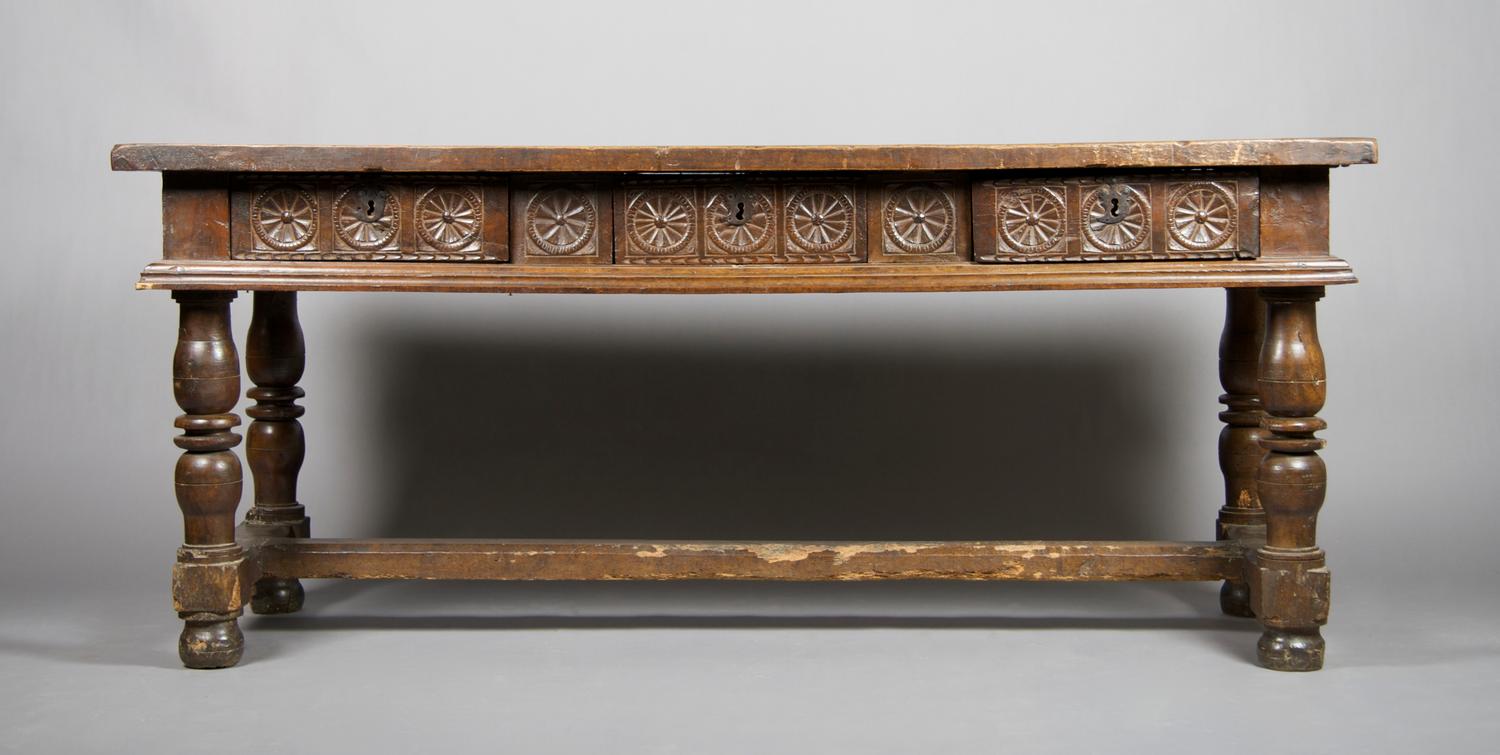 A Renaissance Revival Refractory Table, Height 33 1/2 x width 78 3/4 x depth 30 1/2 inches.
