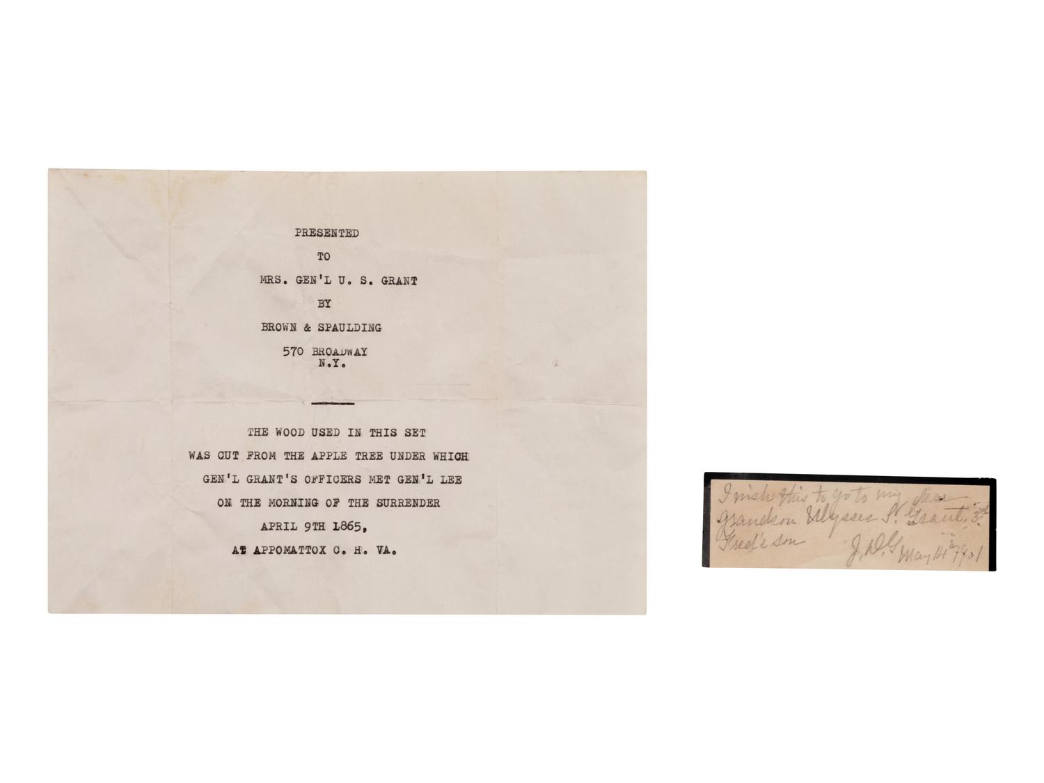 [GRANT, Ulysses S.— GRANT, Julia, First Lady]. Carved Applewood and 18-karat Gold Jewelry Suite, Browne & Spaulding, Jewelers, New York City, 1865.