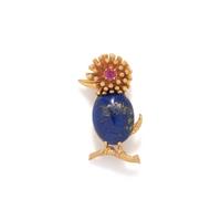 LAPIS LAZULI AND PINK SAPPHIRE BIRD BROOCH