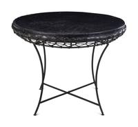 A Rustic Raffia and Hide Side Table with an Iron Base