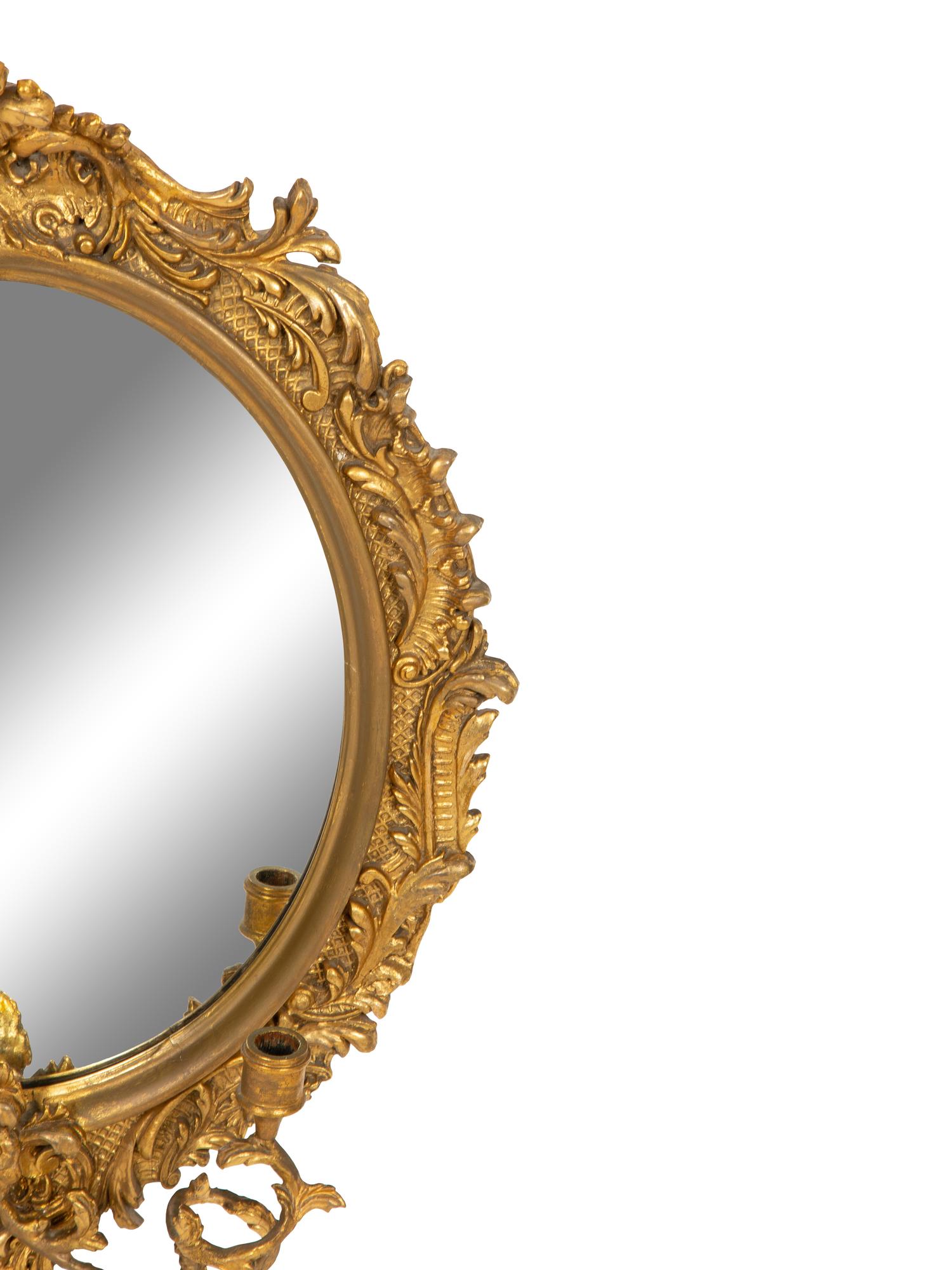 A Rococo-Style Carved Giltwood Girandole Mirror
