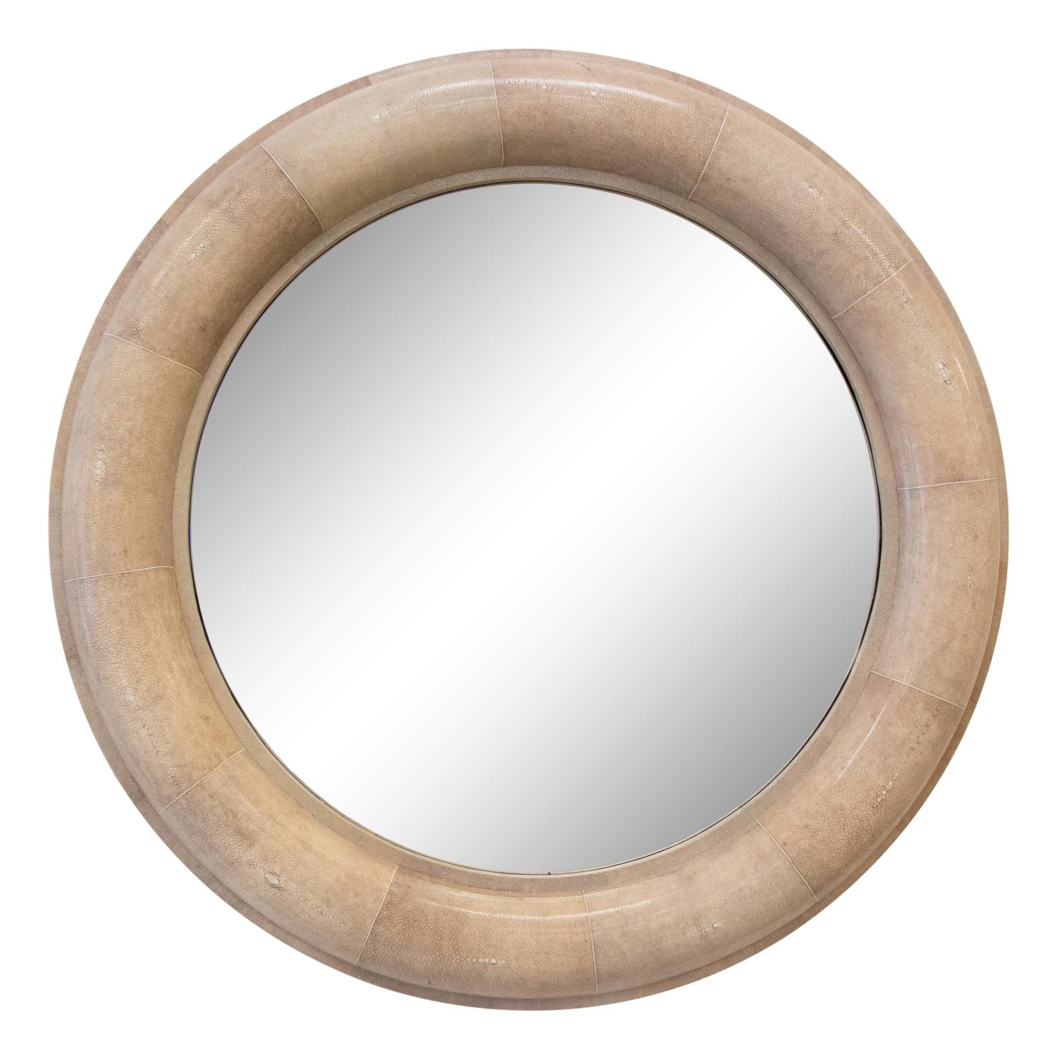 Large Shagreen Beveled Circular Mirror by Karl Springer — Mid-20th Century