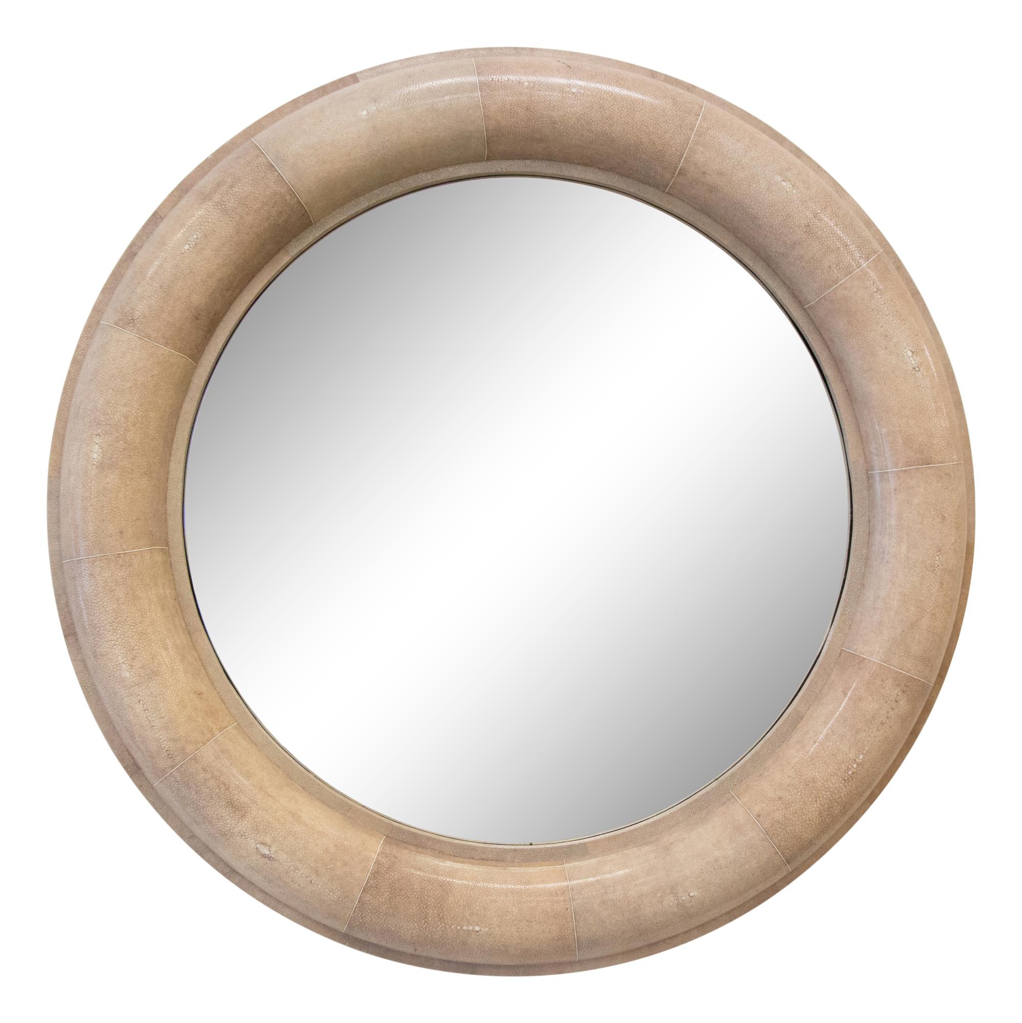 Large Shagreen Beveled Circular Mirror by Karl Springer — Mid-20th Century