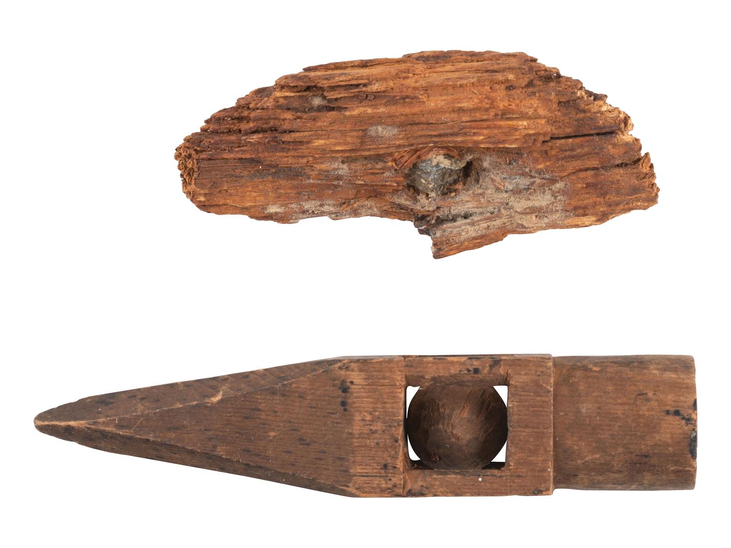 [CIVIL WAR]. Folk art carved artifact & minie ball from Spotsylvania. Ex Julian Converse Collection.