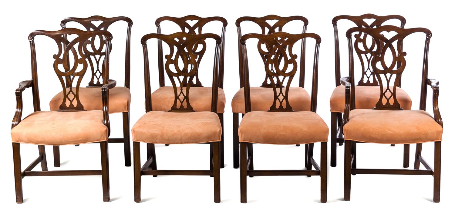 A Set of Eight George III Style Mahogany Dining Chairs Height 39 1/4 inches.