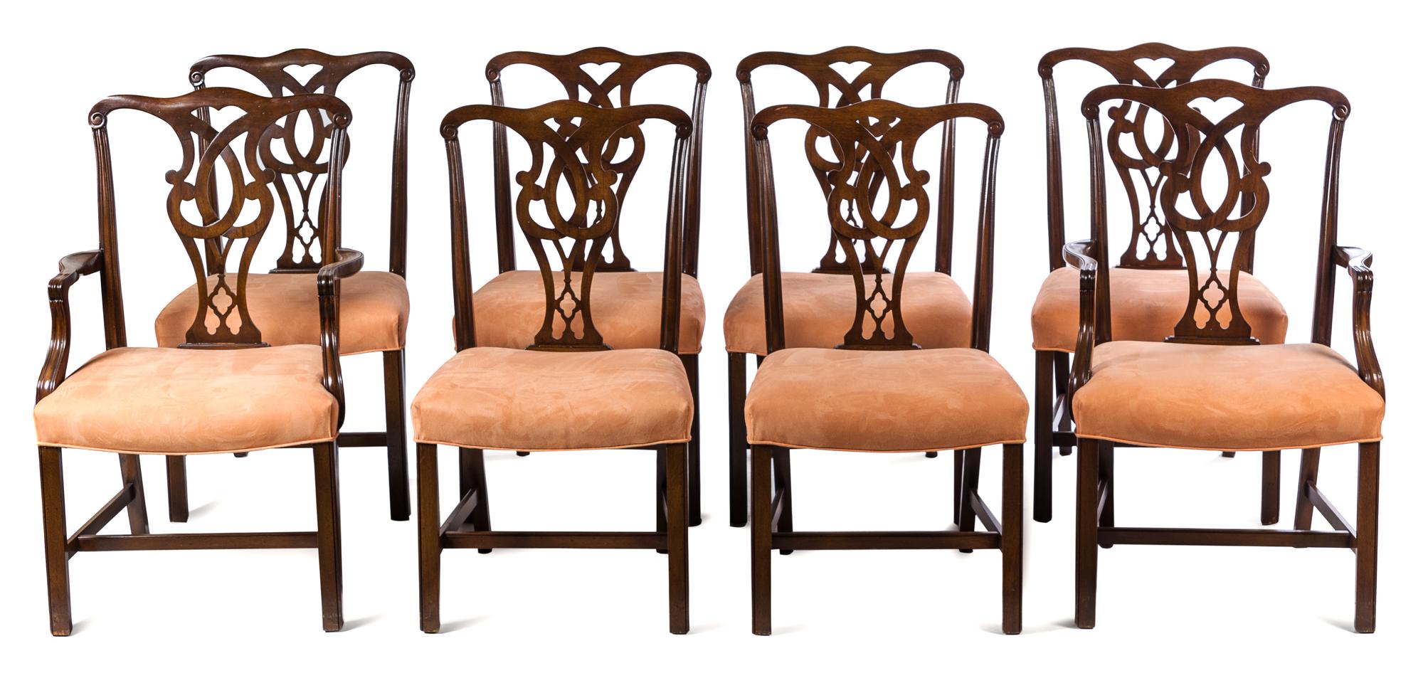 A Set of Eight George III Style Mahogany Dining Chairs Height 39 1/4 inches.