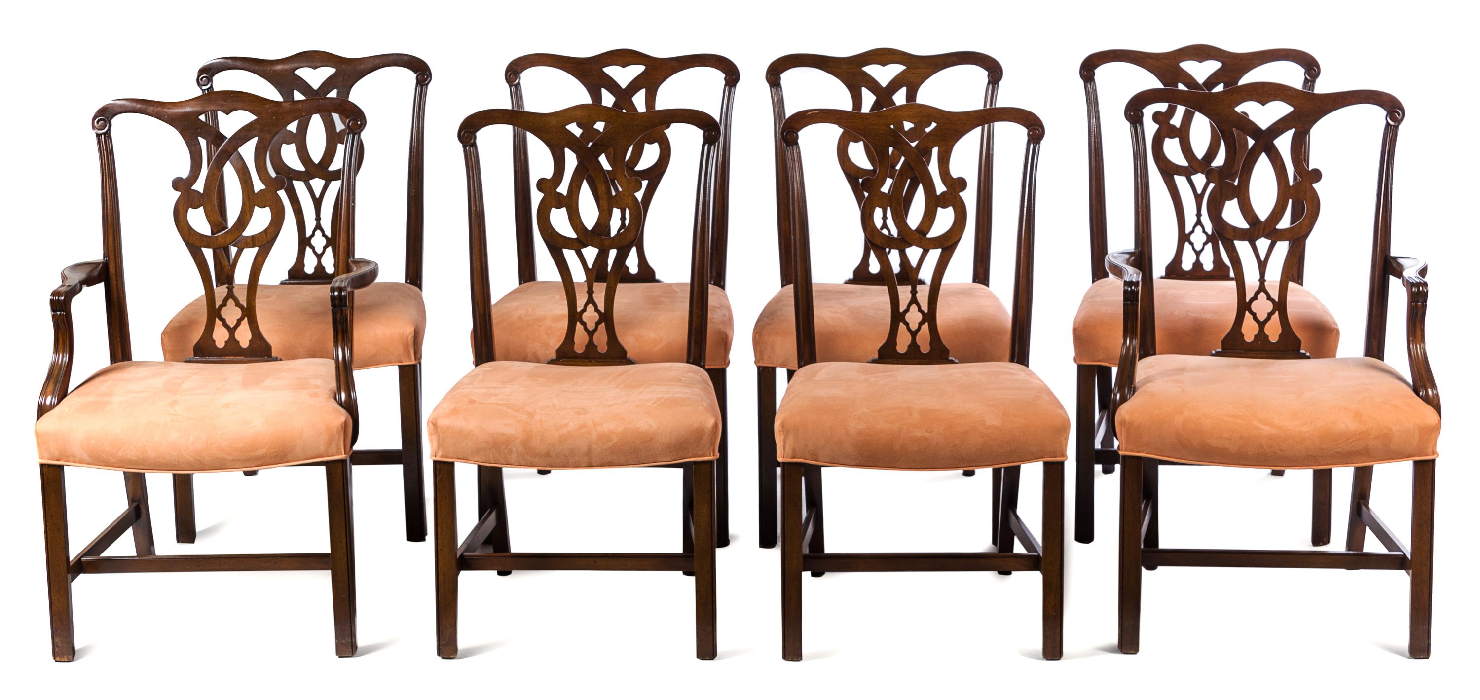 A Set of Eight George III Style Mahogany Dining Chairs Height 39 1/4 inches.