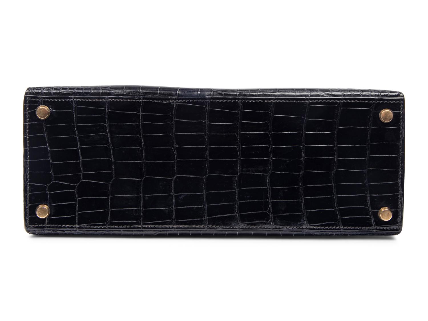 Hermès 28cm Black Porosus Crocodile Bag, 1960s