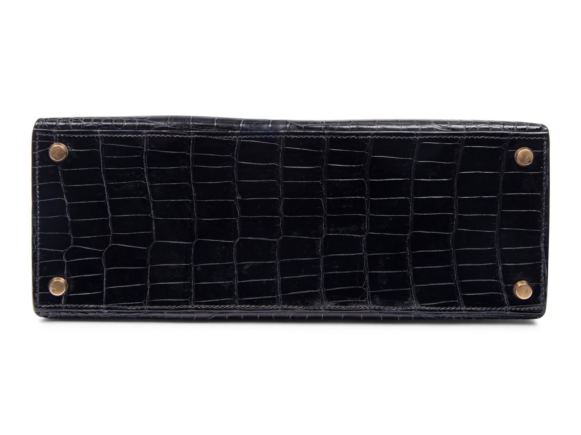Hermès 28cm Black Porosus Crocodile Bag, 1960s