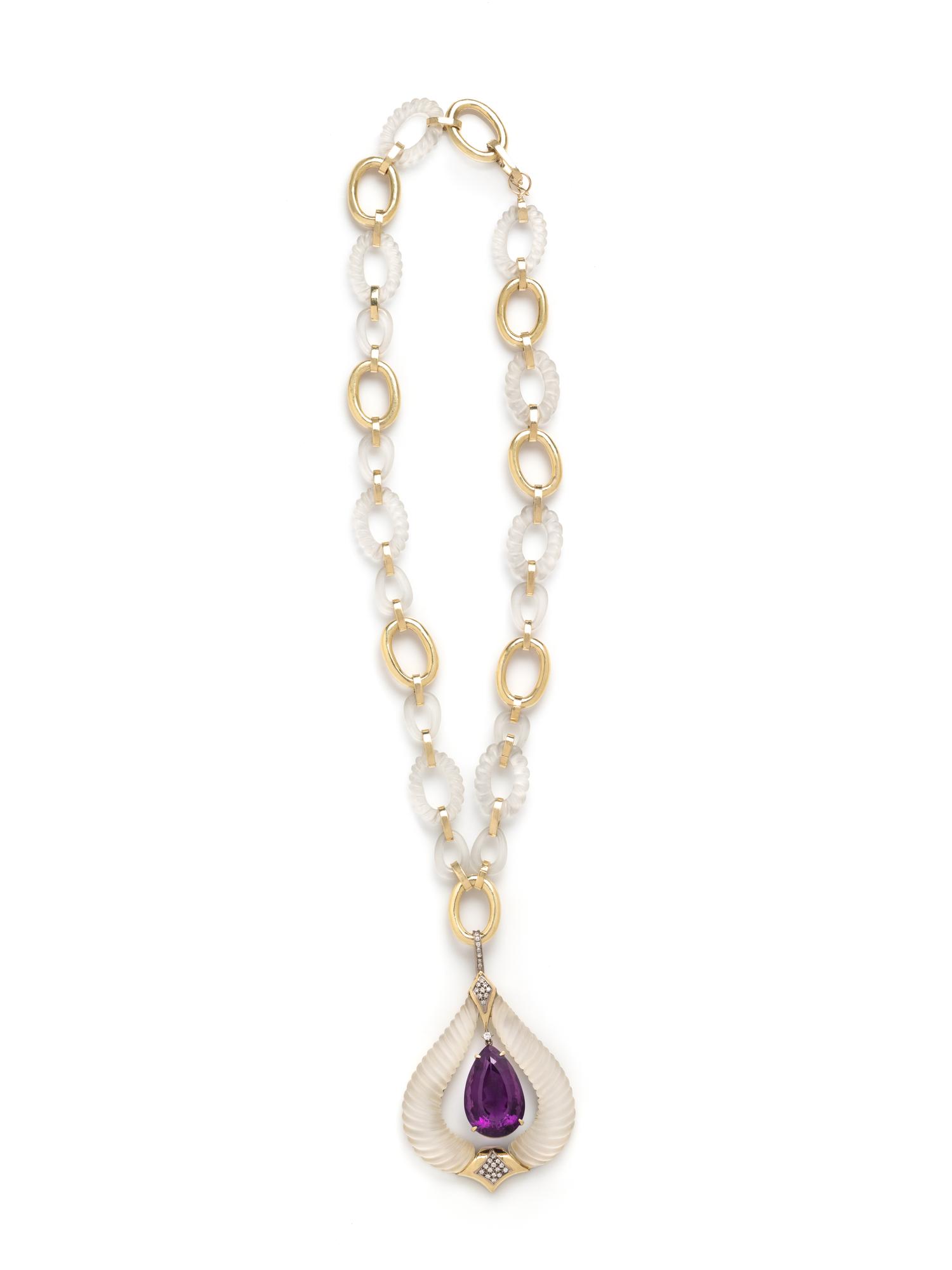 AMETHYST, ROCK CRYSTAL AND DIAMOND PENDANT/NECKLACE