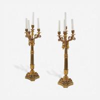 A Pair of Empire Gilt and Patinated Bronze Four-Light Candelabra early 19th century