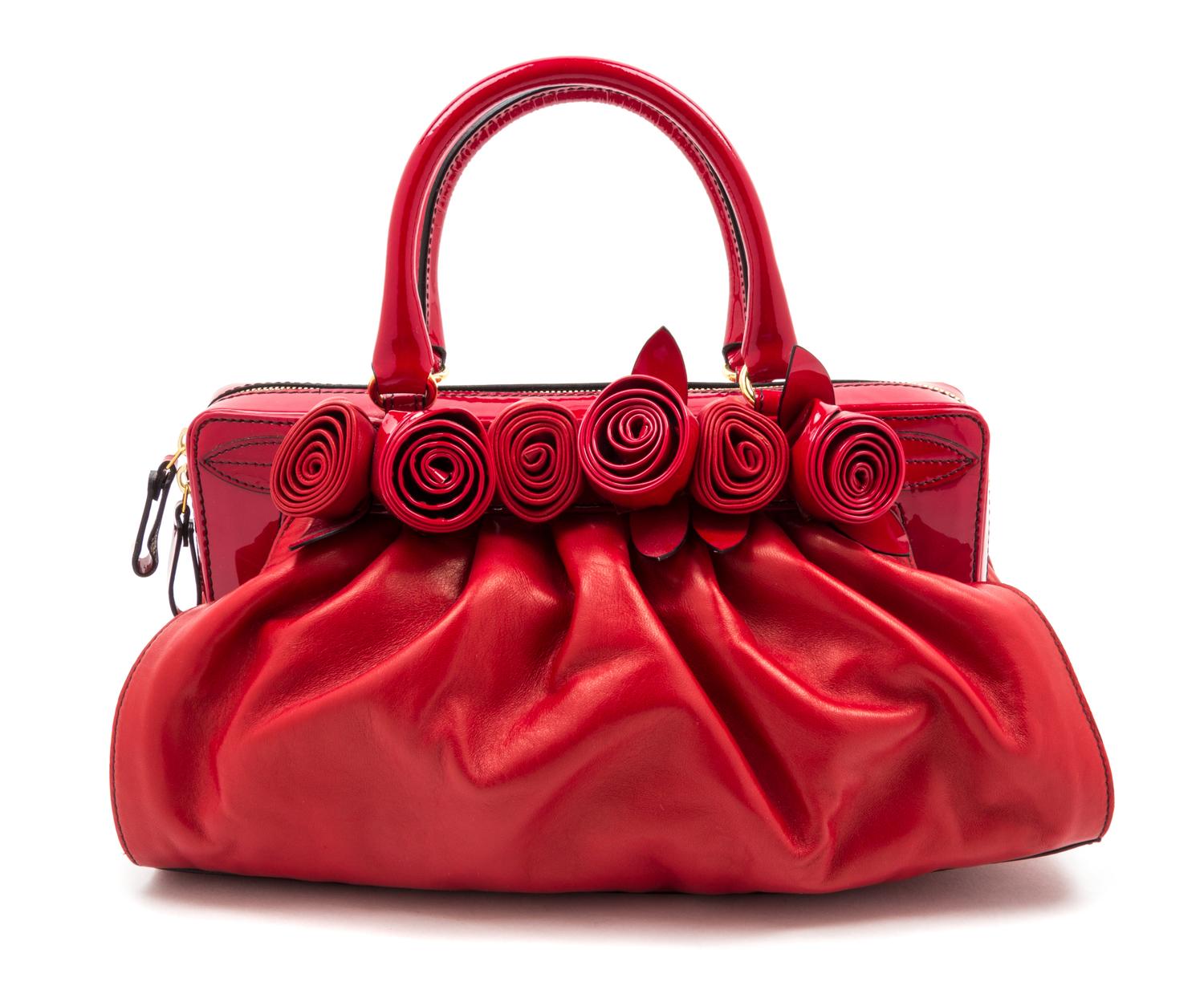 A Valentino Red Leather Handbag, 14.5" x 7" x 6".