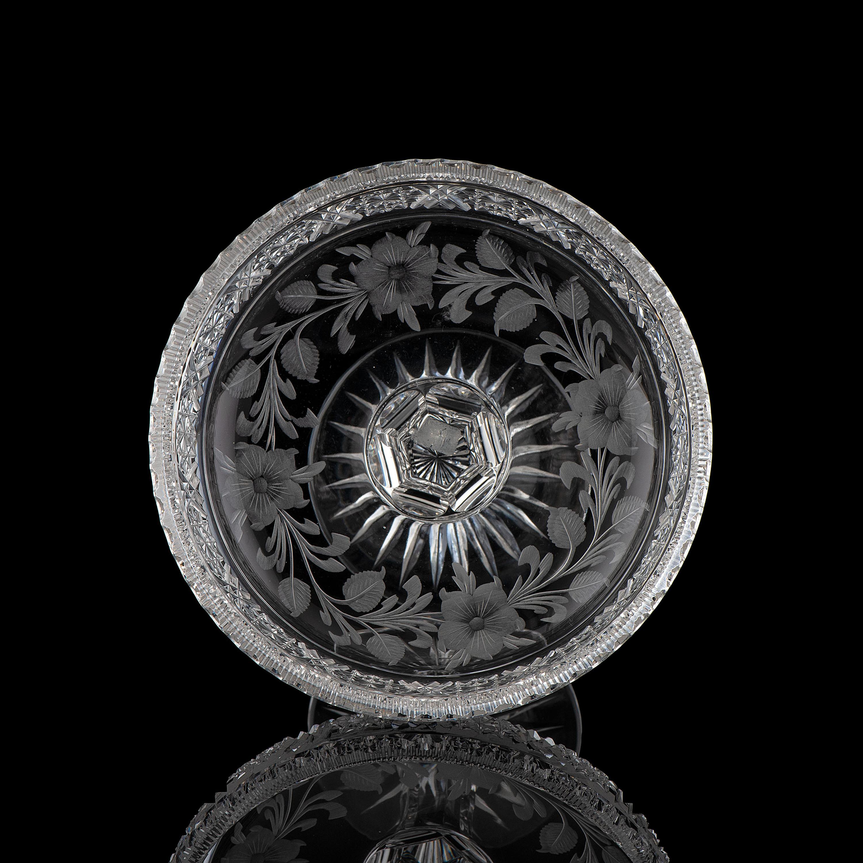 A Tuthill Cut Glass Compote with Primroses