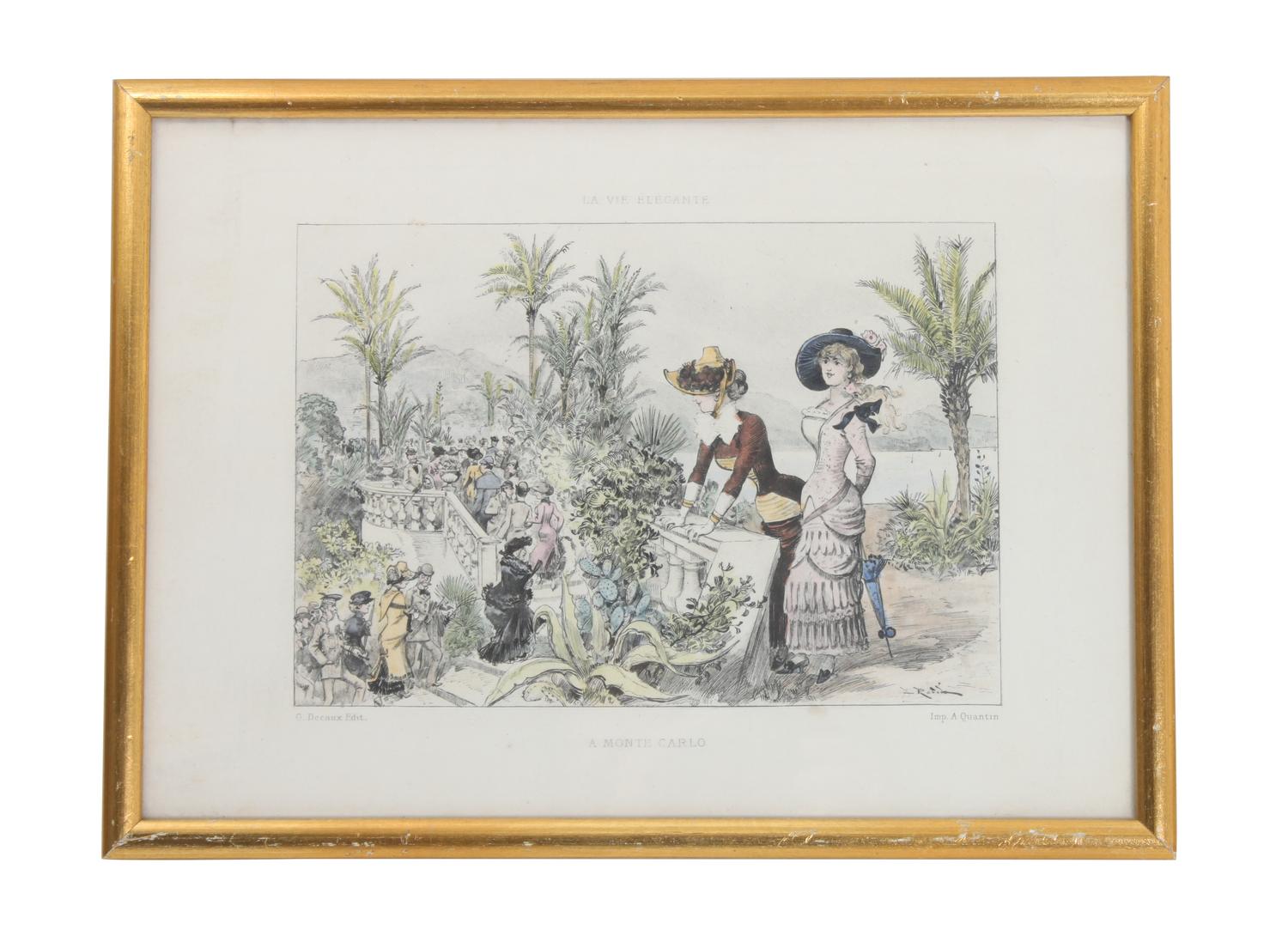 Three Decorative French Handcolored Lithographs 8 1/2 x 6 1/2 inches (first plate)