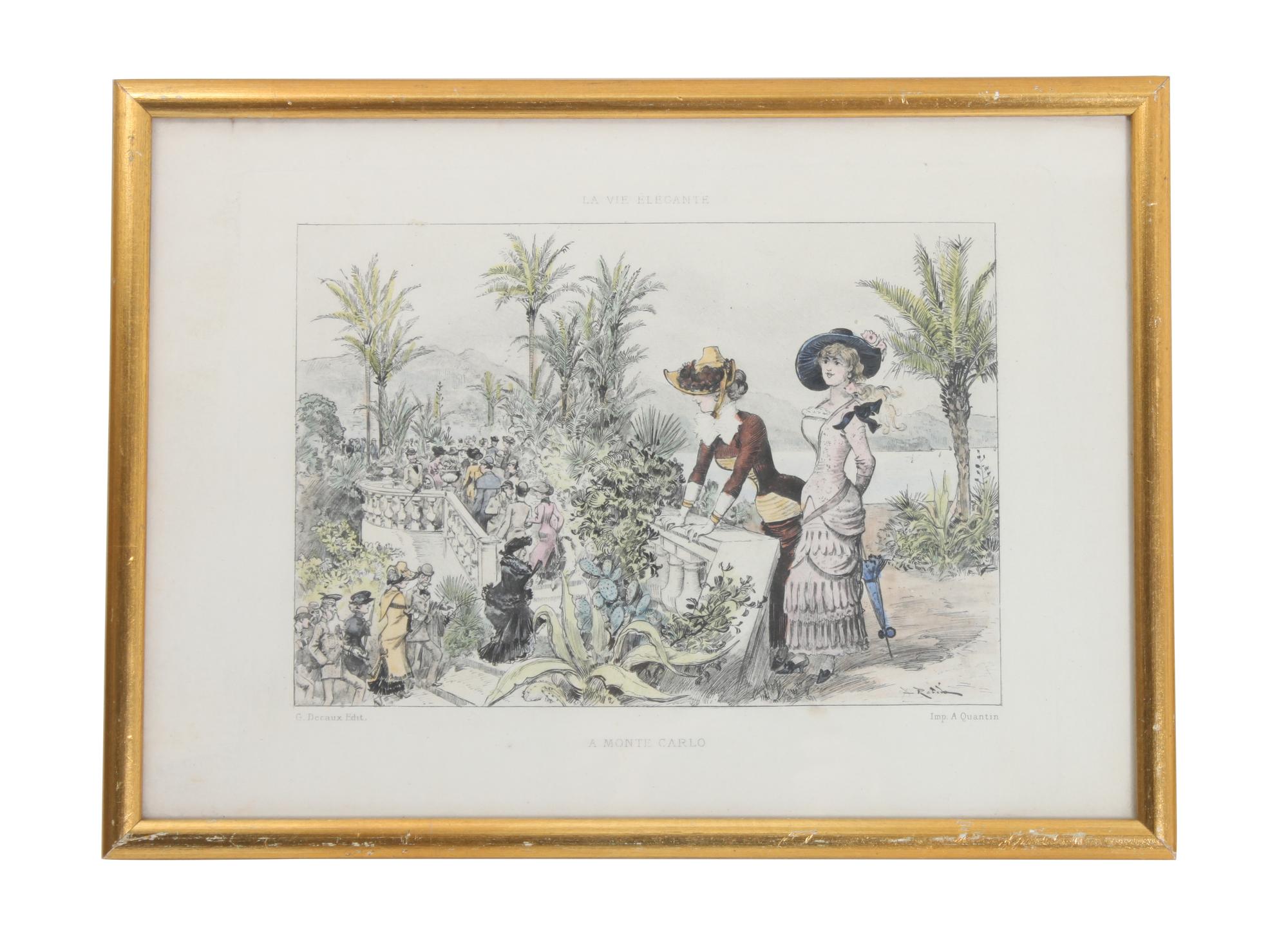 Three Decorative French Handcolored Lithographs 8 1/2 x 6 1/2 inches (first plate)