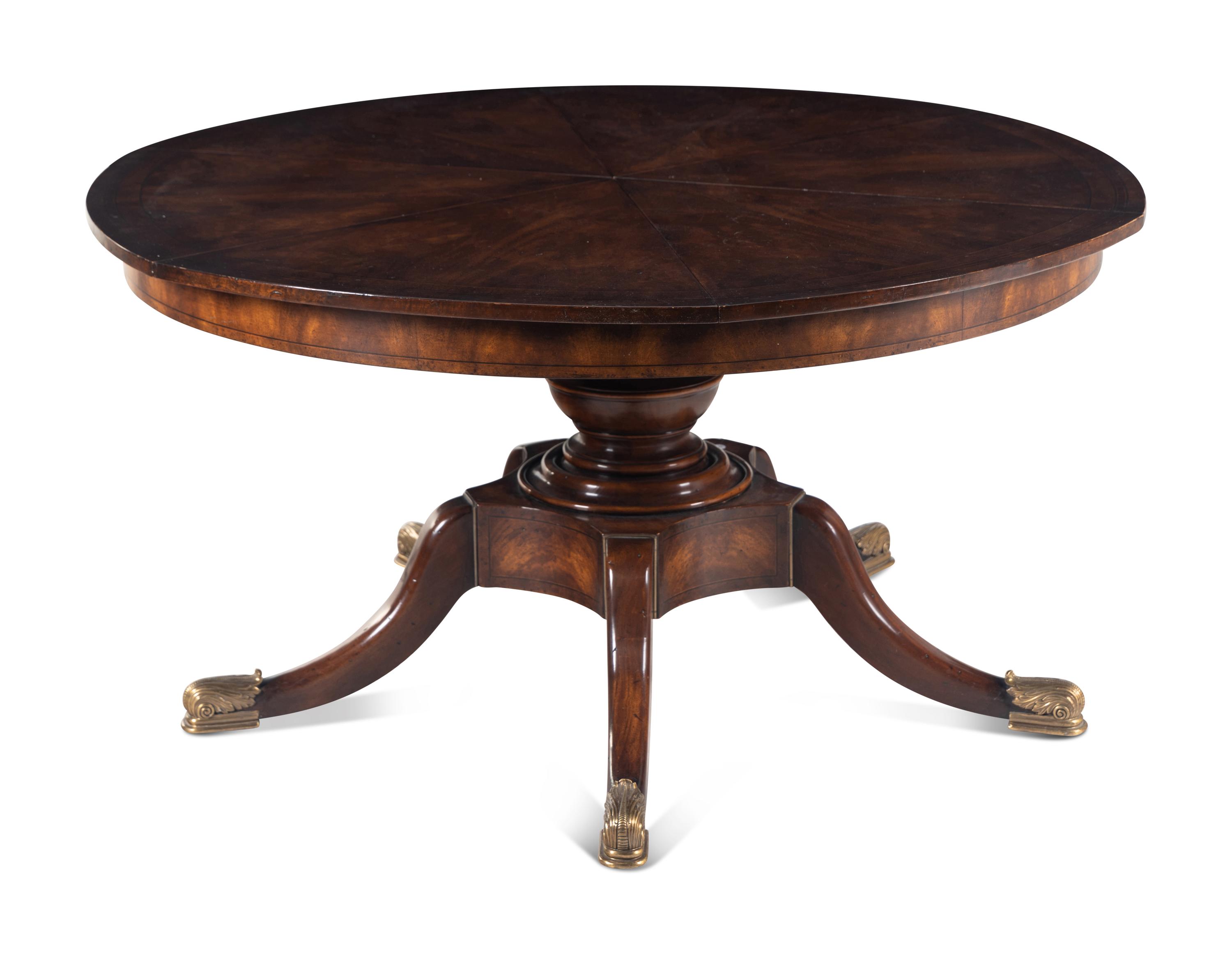 A Regency Style Rosewood and Burlwood Cross-Banded Mahogany Jupe Dining Table