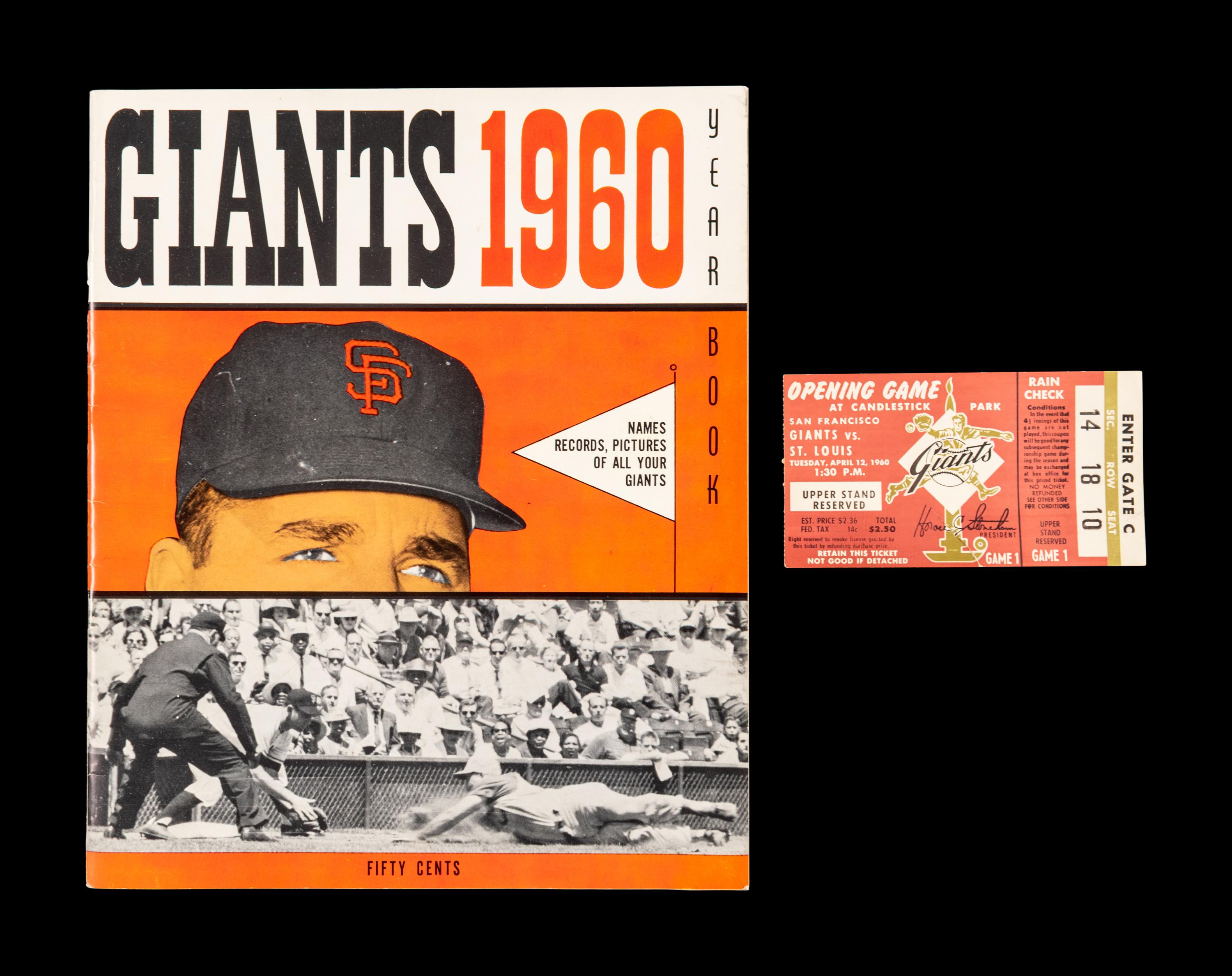 An April 12, 1960 San Francisco Giants Opening Game at Candlestick Park Ticket Stub and 1960 Yearbook