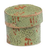 A Miniature Wallpaper Hat Box and Miniature Basket
