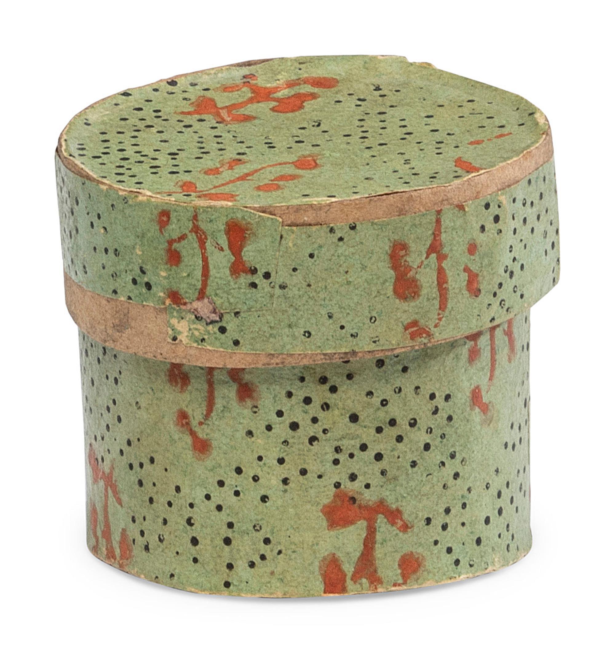 A Miniature Wallpaper Hat Box and Miniature Basket