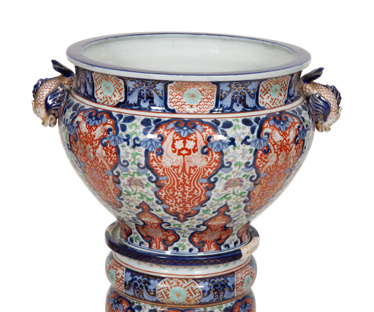 A Japanese Porcelain Jardinière and Pedestal