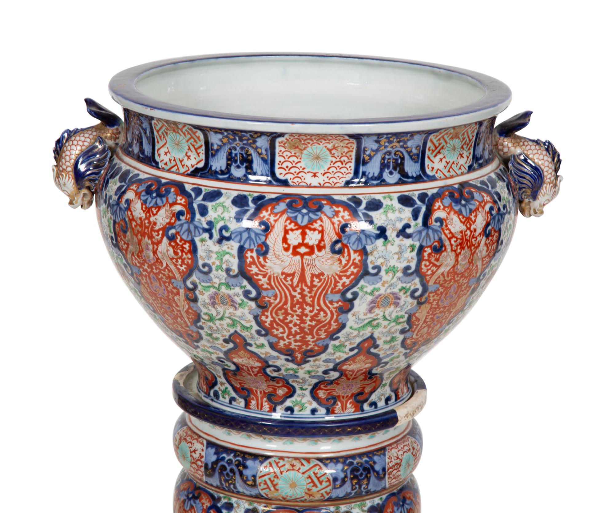 A Japanese Porcelain Jardinière and Pedestal