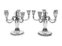 A Pair of Danish Silver Five-Light Candelabra