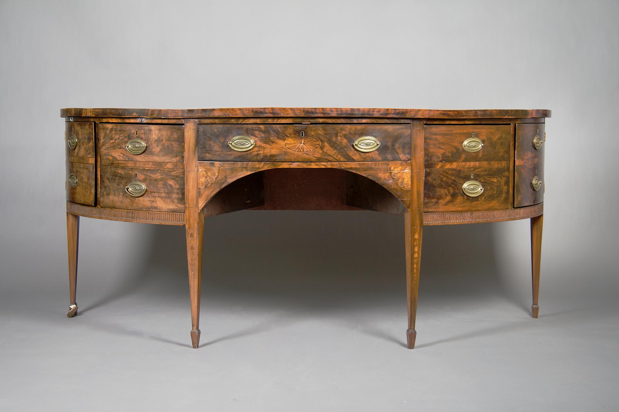 A Georgian Style Mahogany Sideboard, Height 35 1/4 x width 83 1/3 x depth 31 1/4 inches.