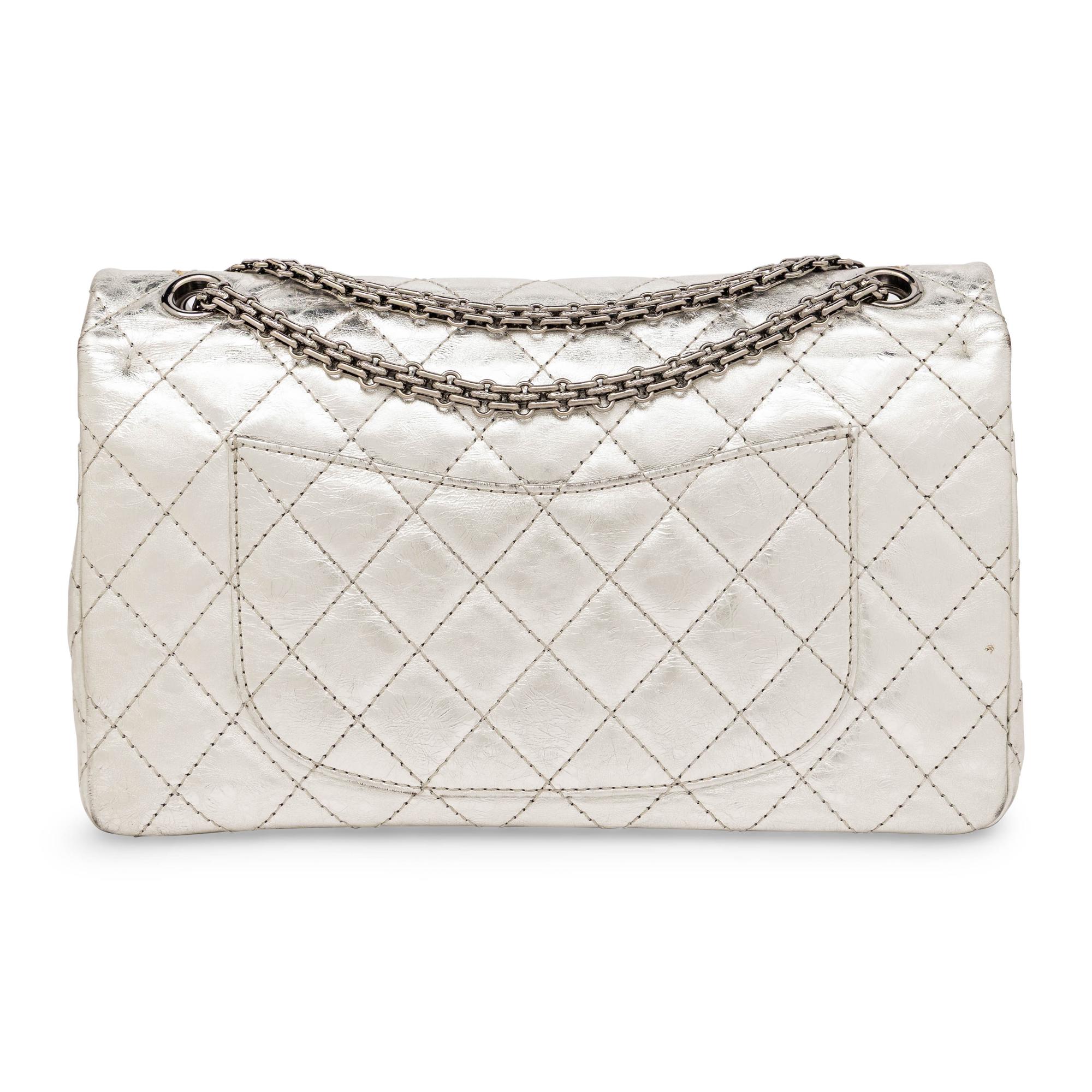 Chanel, Medium 2.55 Reissue Flap Bag in Metallic Silver Leather