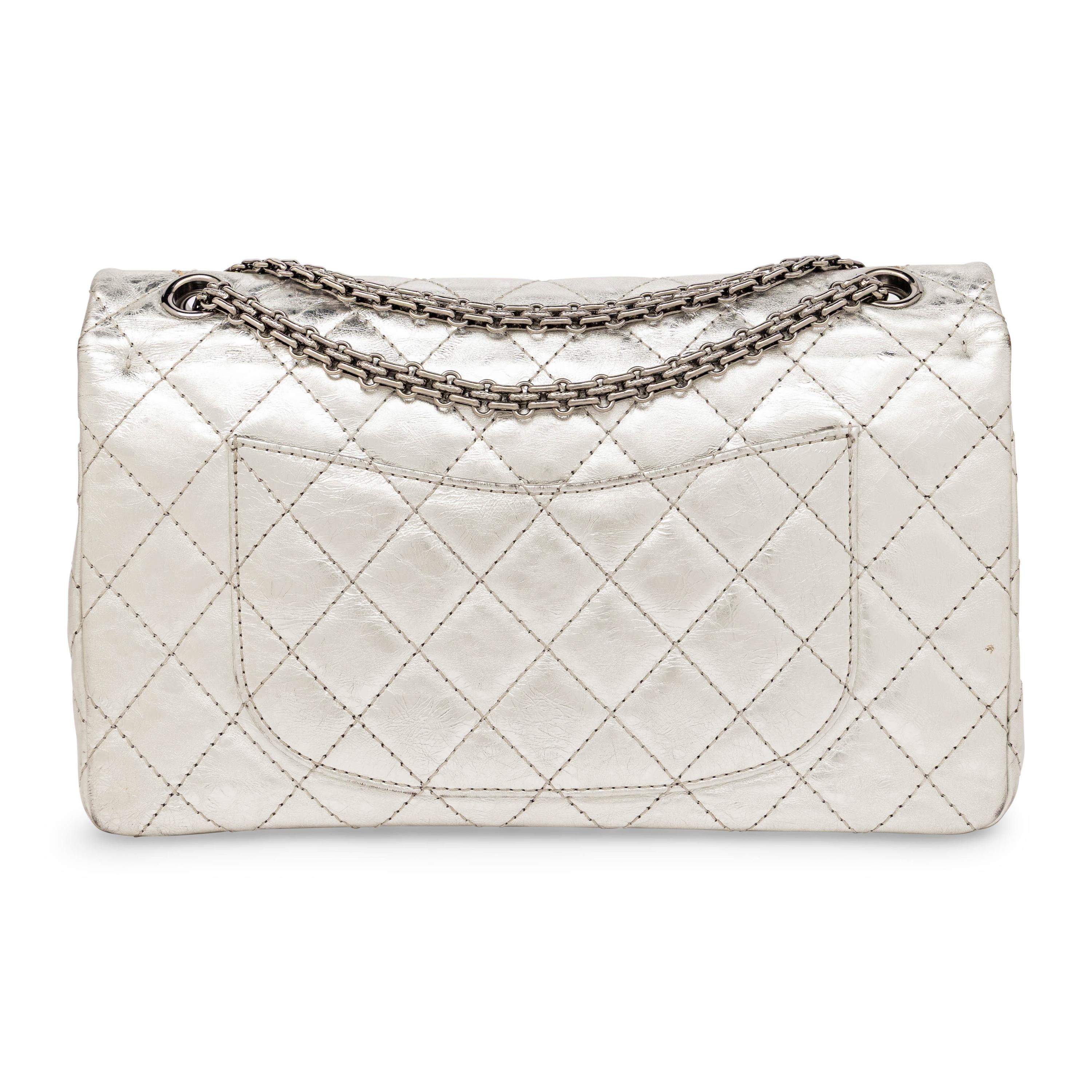 Chanel, Medium 2.55 Reissue Flap Bag in Metallic Silver Leather