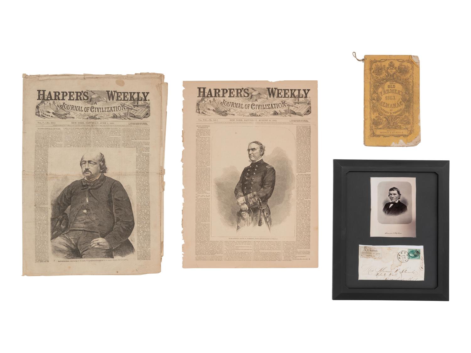 [CIVIL WAR]. CDVs with items related to significant figures incl. Union and Confederate loyalties.