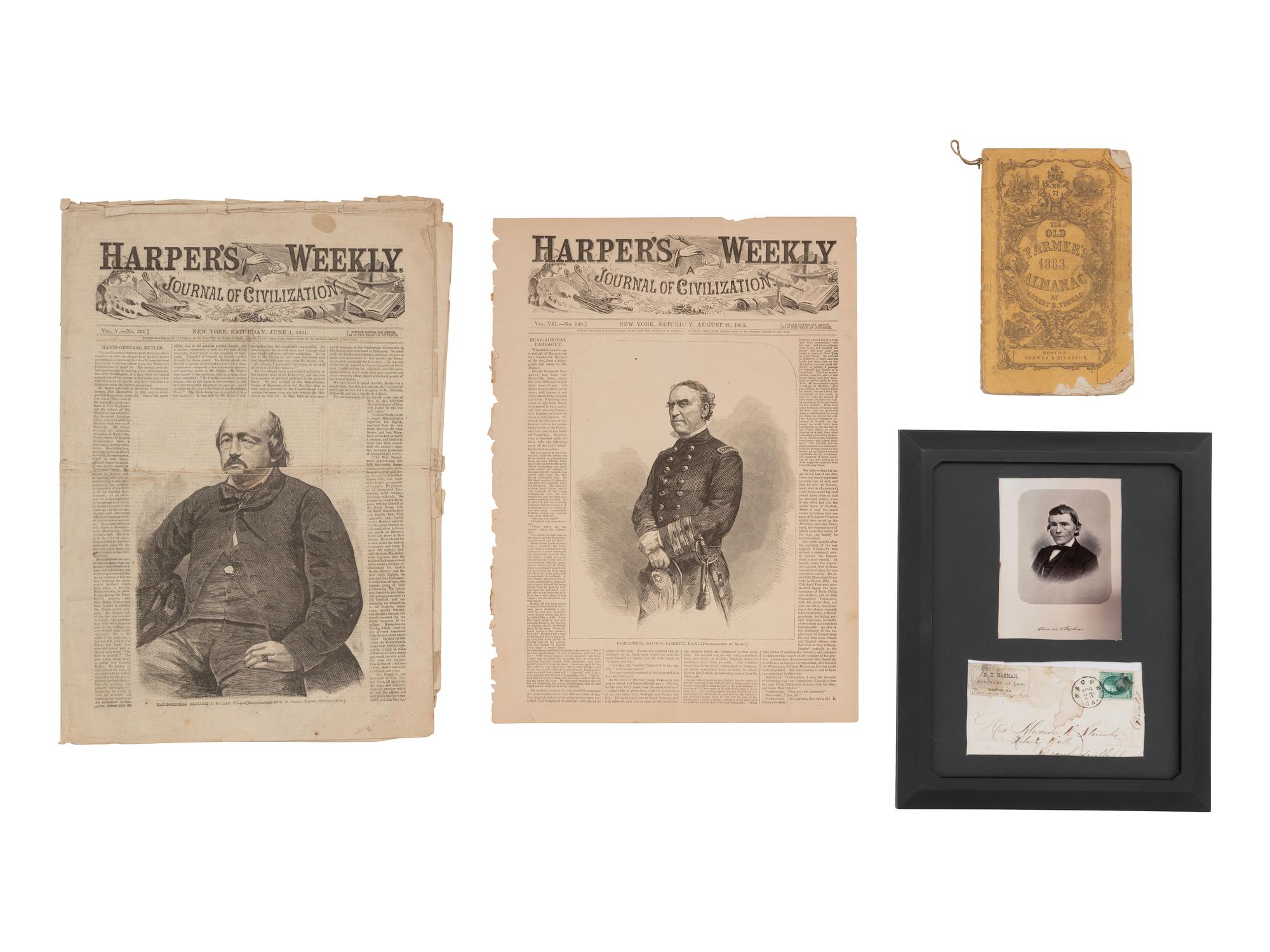 [CIVIL WAR]. CDVs with items related to significant figures incl. Union and Confederate loyalties.