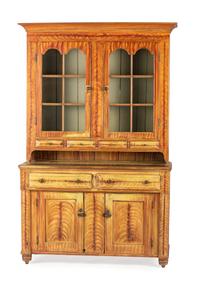 A Federal Grain Paint Decorated Pine and Poplar Step-Back Cupboard