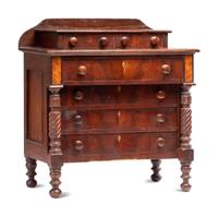 A Classical Diminutive Walnut and Birch Veneered Chest of Drawers, 19th Century