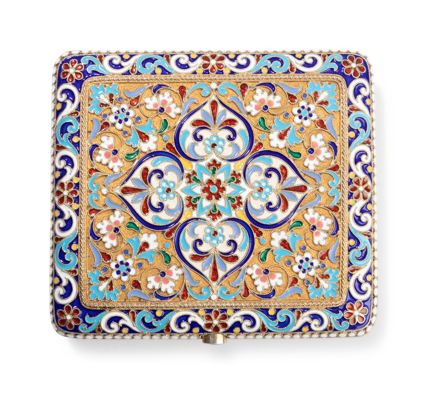 A Russian Silver-Gilt and Enamel Cigarette Case