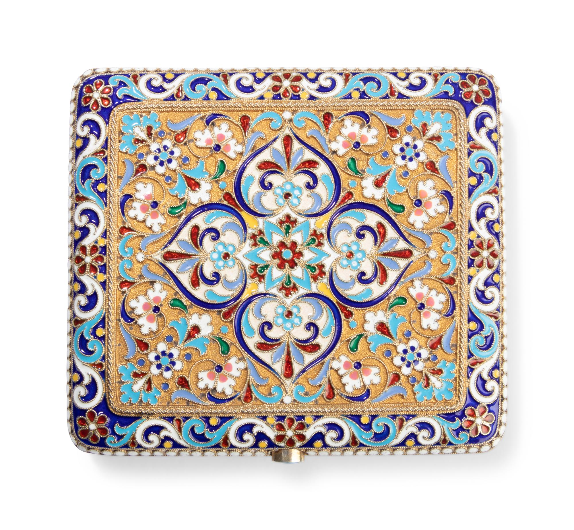 A Russian Silver-Gilt and Enamel Cigarette Case