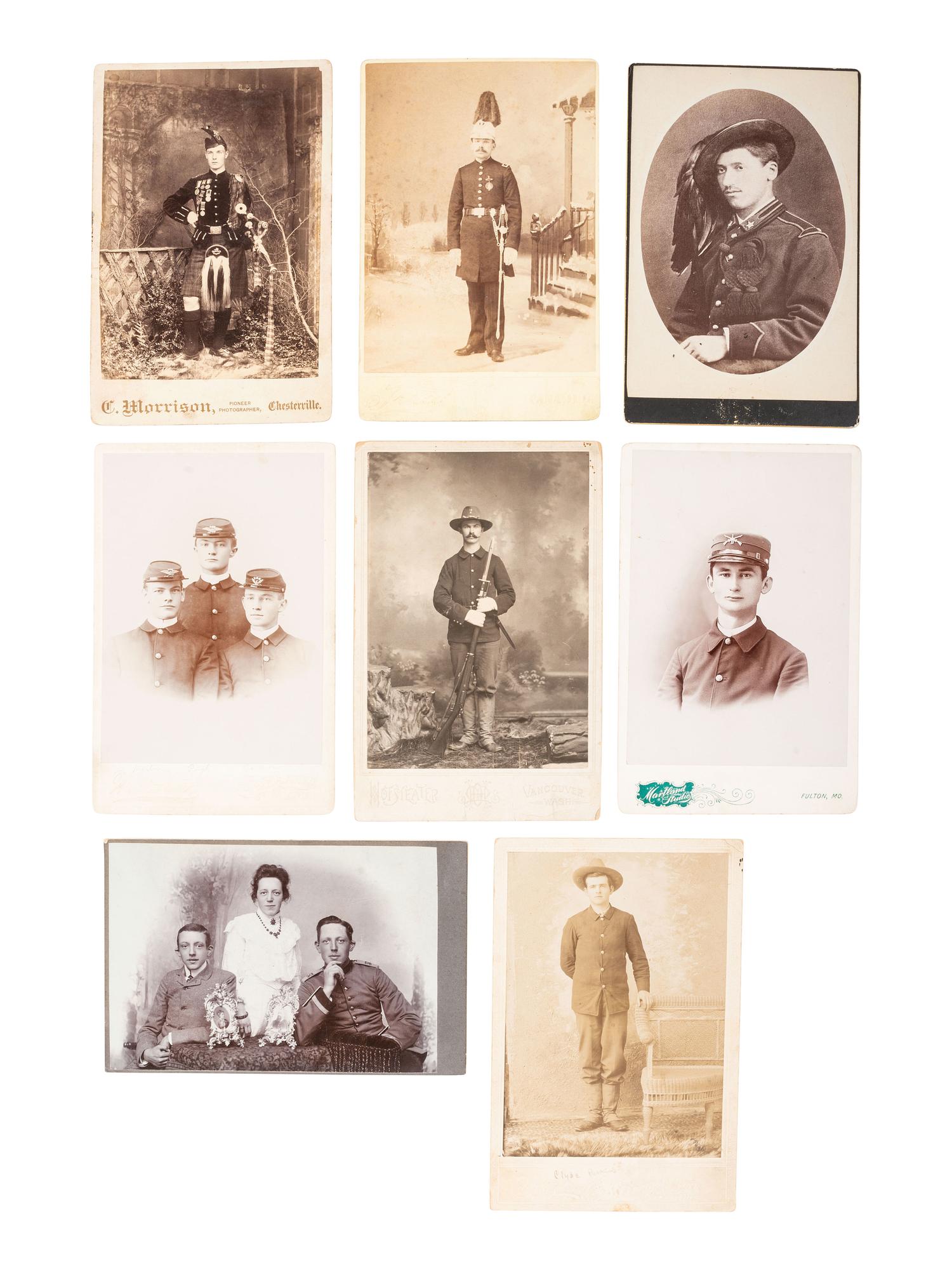 [MILITARIA]. 15 cabinet photographs of men in uniform, some armed.
