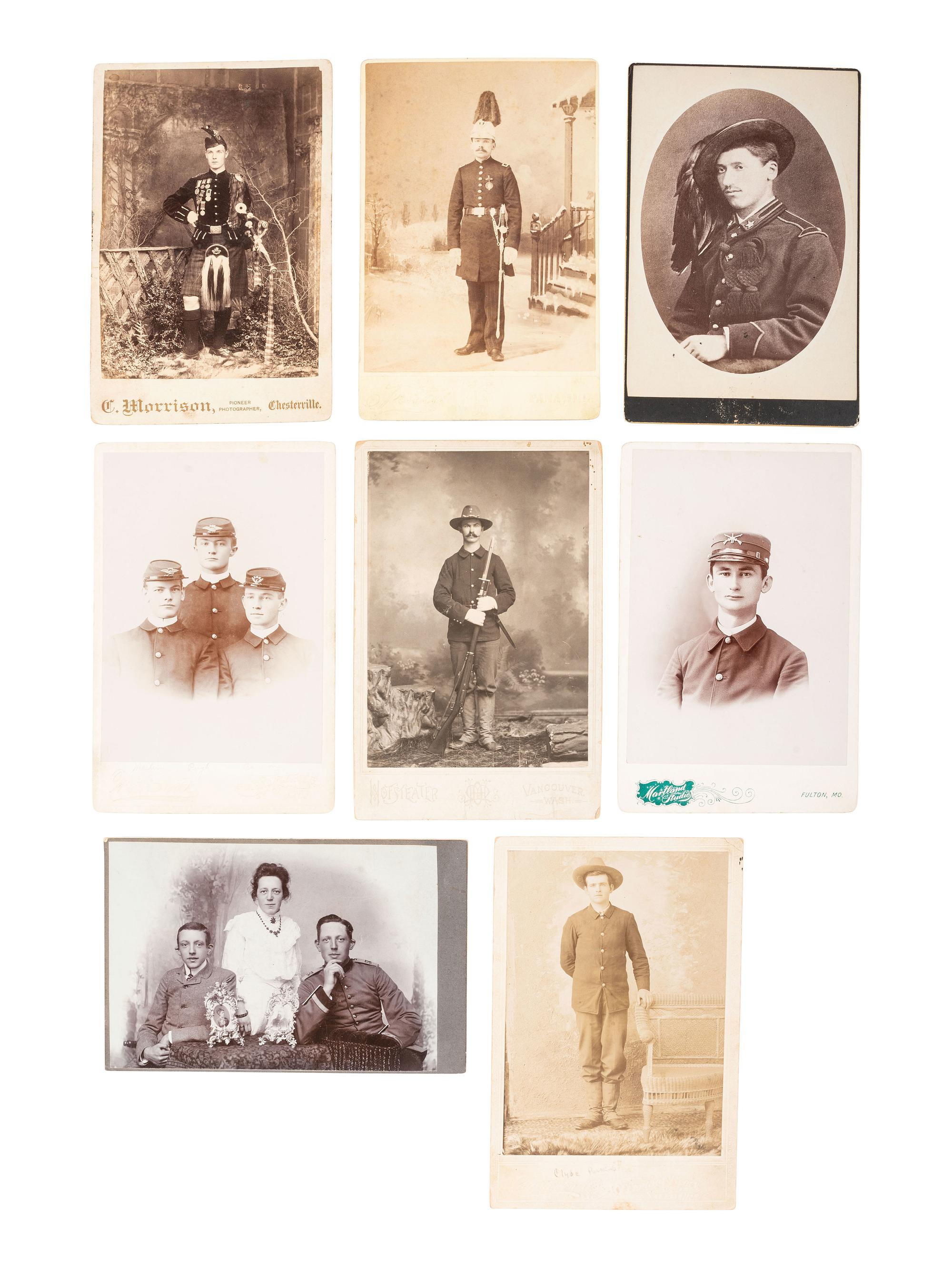 [MILITARIA]. 15 cabinet photographs of men in uniform, some armed.