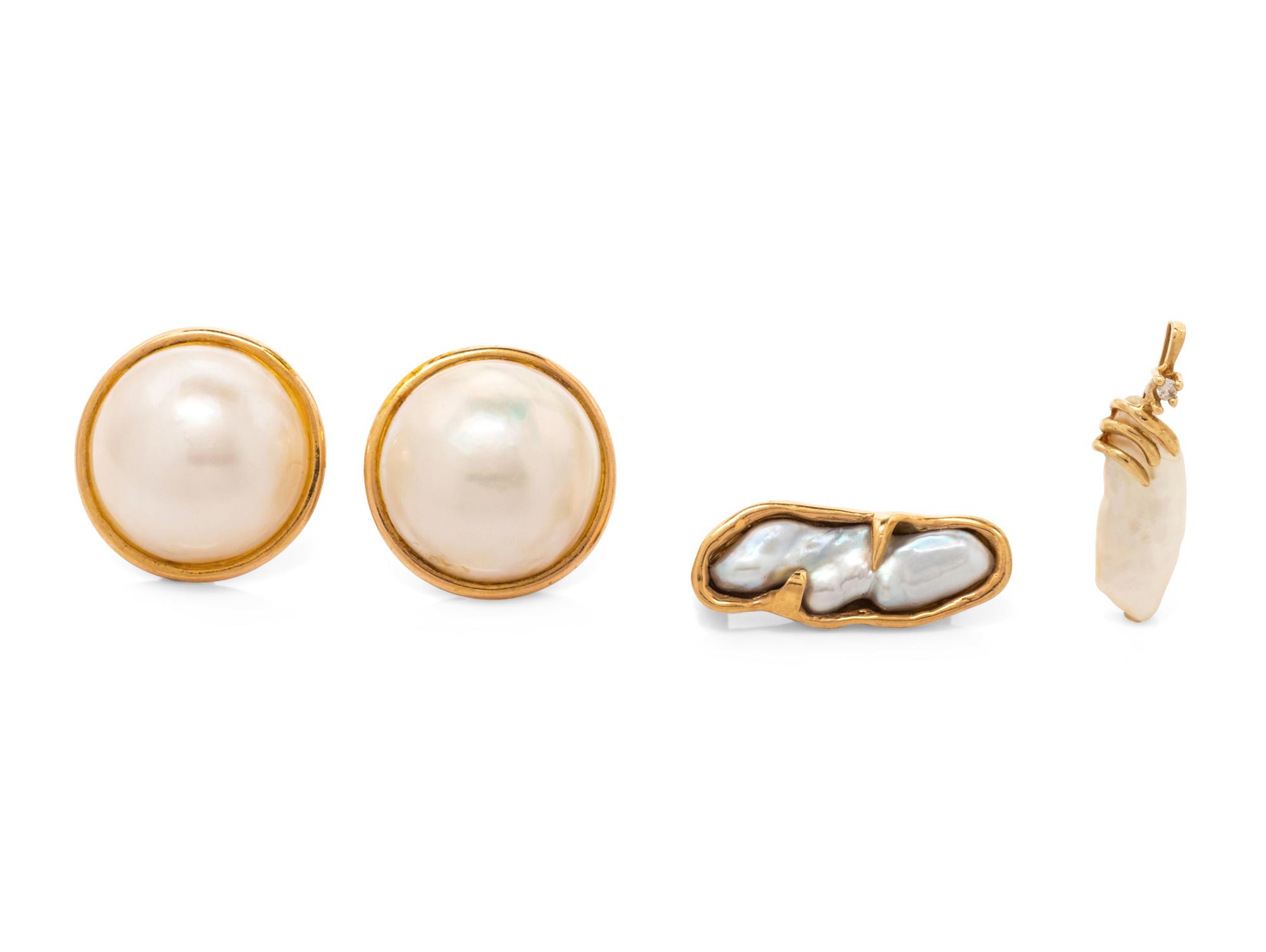 A Collection of Yellow Gold and Cultured Pearl Jewelry,