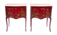 A Pair of Louis XV Style Lacquered Diminutive Commodes Height 29 x width 22 1/2 x depth 13 inches. — LATE 19TH/EARLY 20TH CENTURY