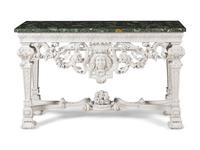 A Louis XIV Style White-Painted Marble-Top Console Table
