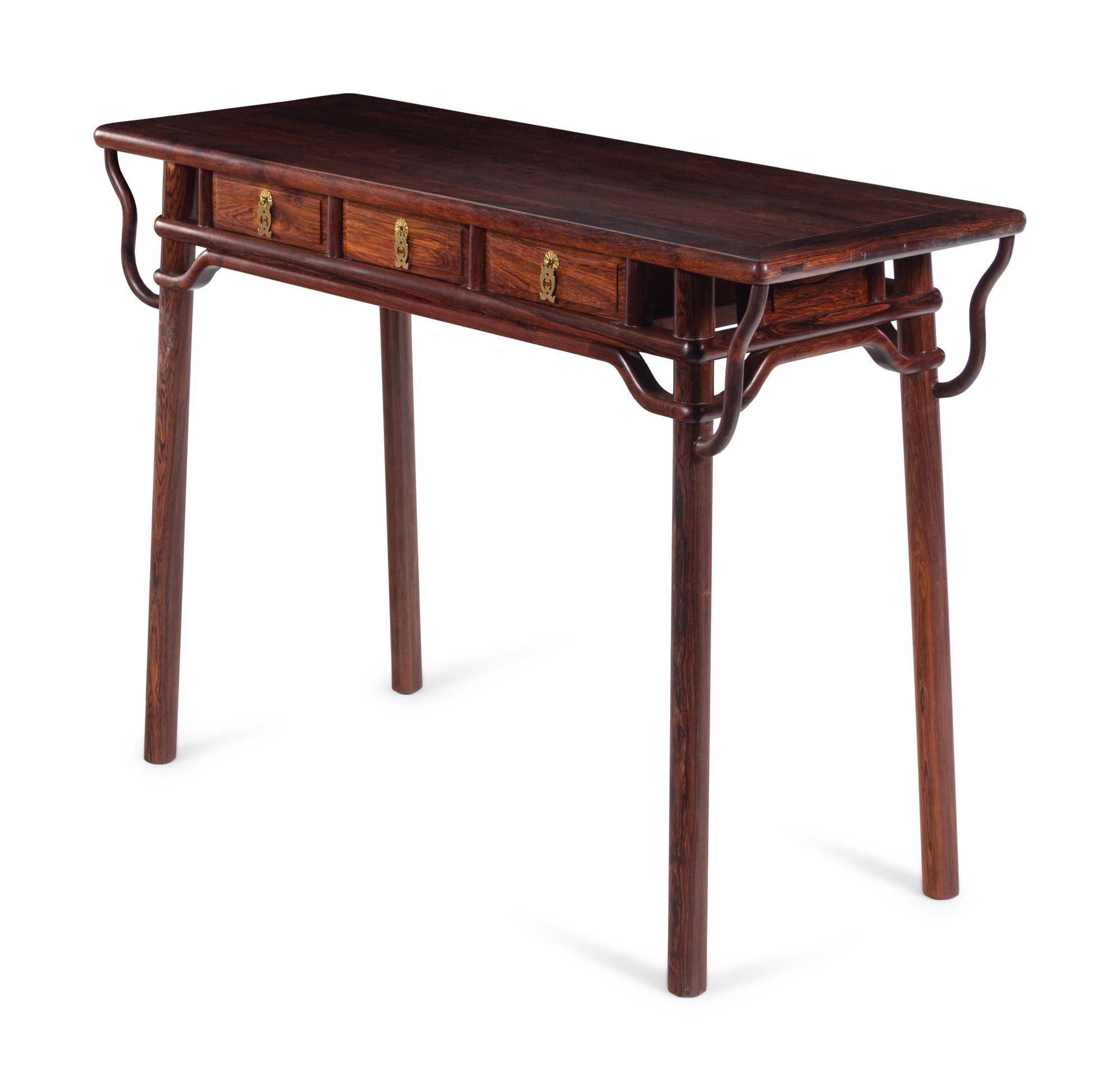 A Chinese Huanghuali T hree Drawer Recessed Leg Altar Table