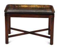 An English Lacquered Papier-Mâché Tray in Fitted Mahogany Stand