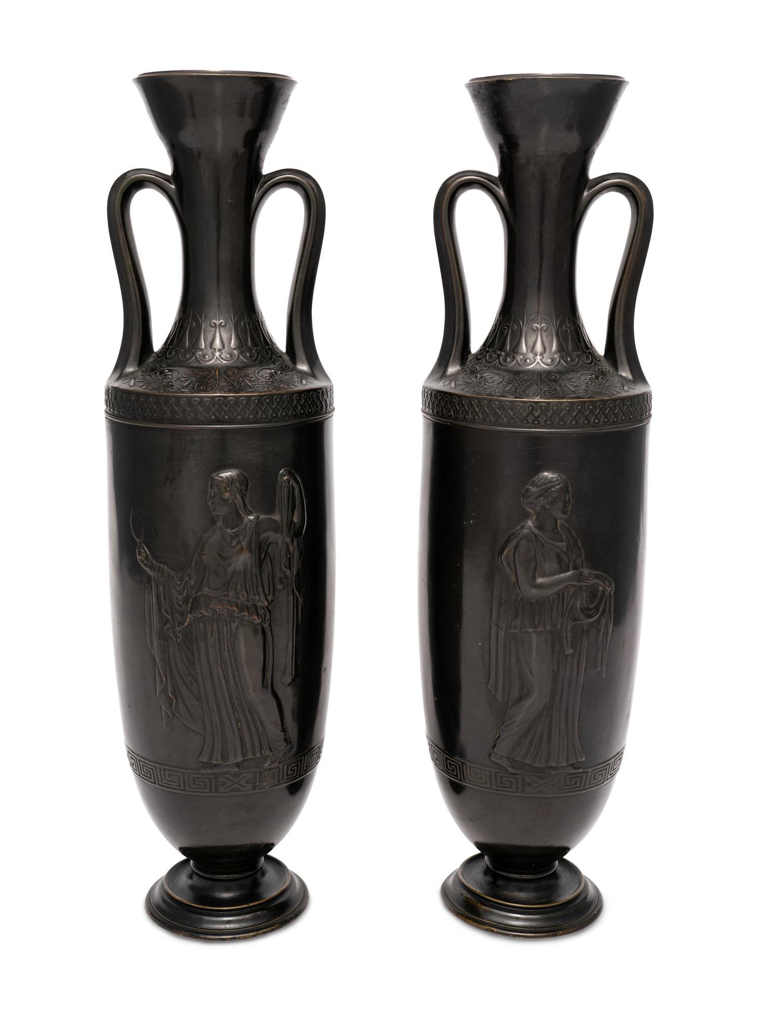 A Pair of Attic Style Bronze Vases
