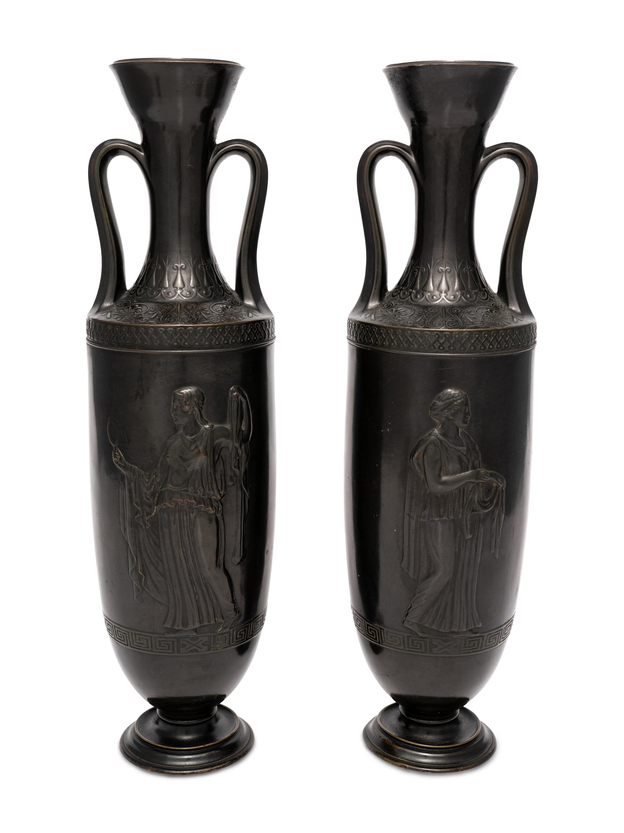A Pair of Attic Style Bronze Vases