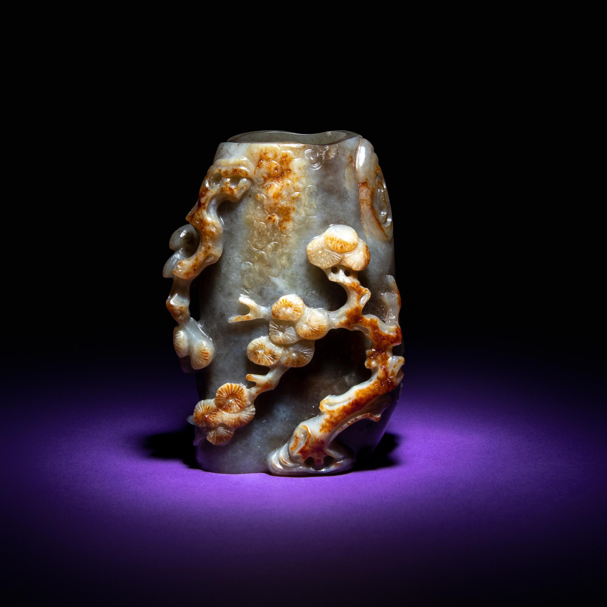 A Chinese Grey Jade Tree Trunk Form Brushpot, Bitong
